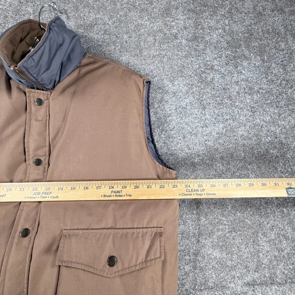 Outdoor Exchange Reversible Down Vest Mens Large Brown Blue Mock Neck Full‎ Zip